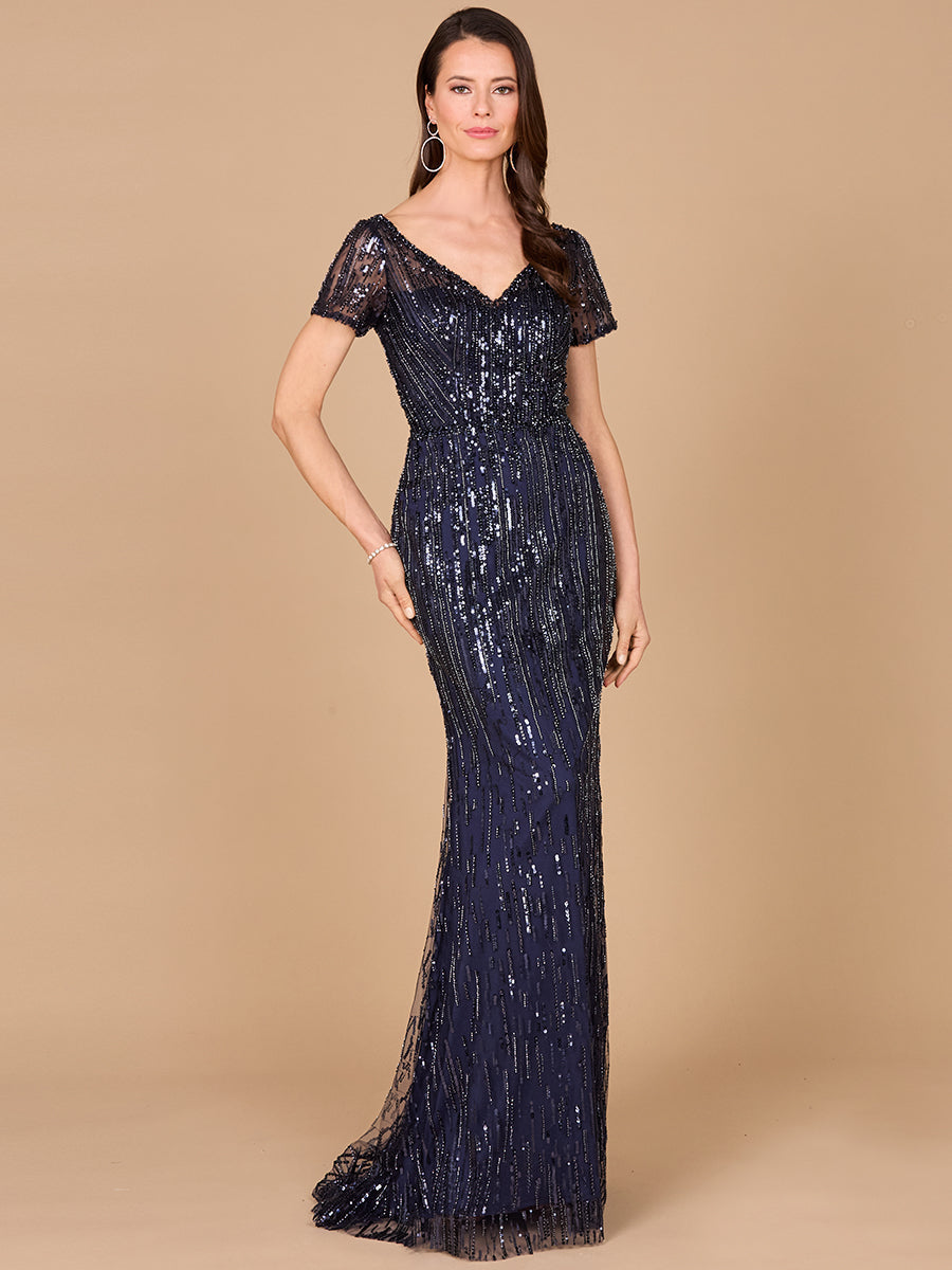 Short Sleeve, Beaded Mermaid Gown 29072