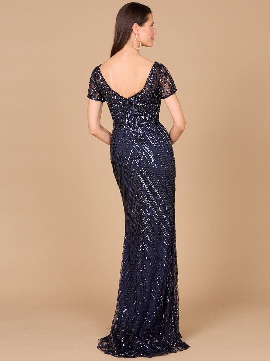 Short Sleeve, Beaded Mermaid Gown 29072