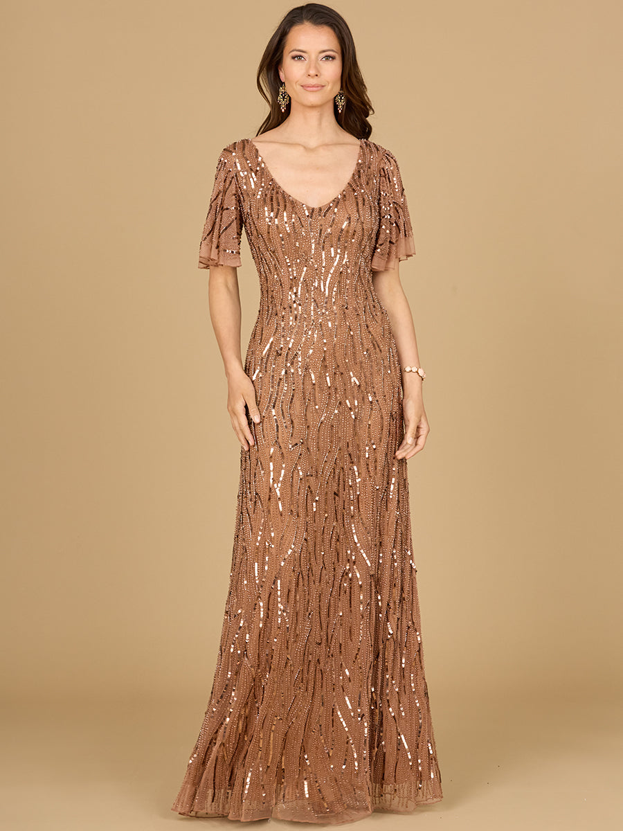 Beaded Gown With Cape Sleeves 29074