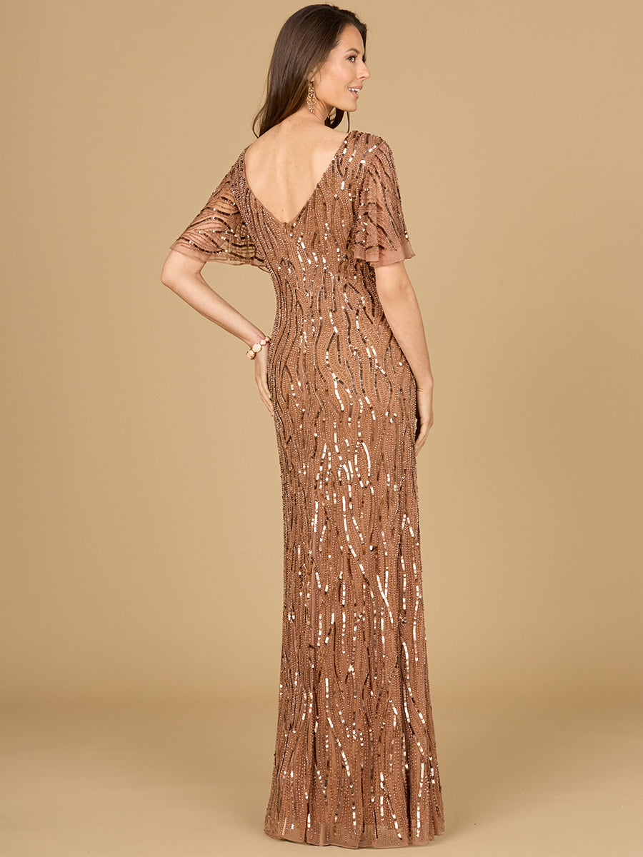 Beaded Gown With Cape Sleeves 29074