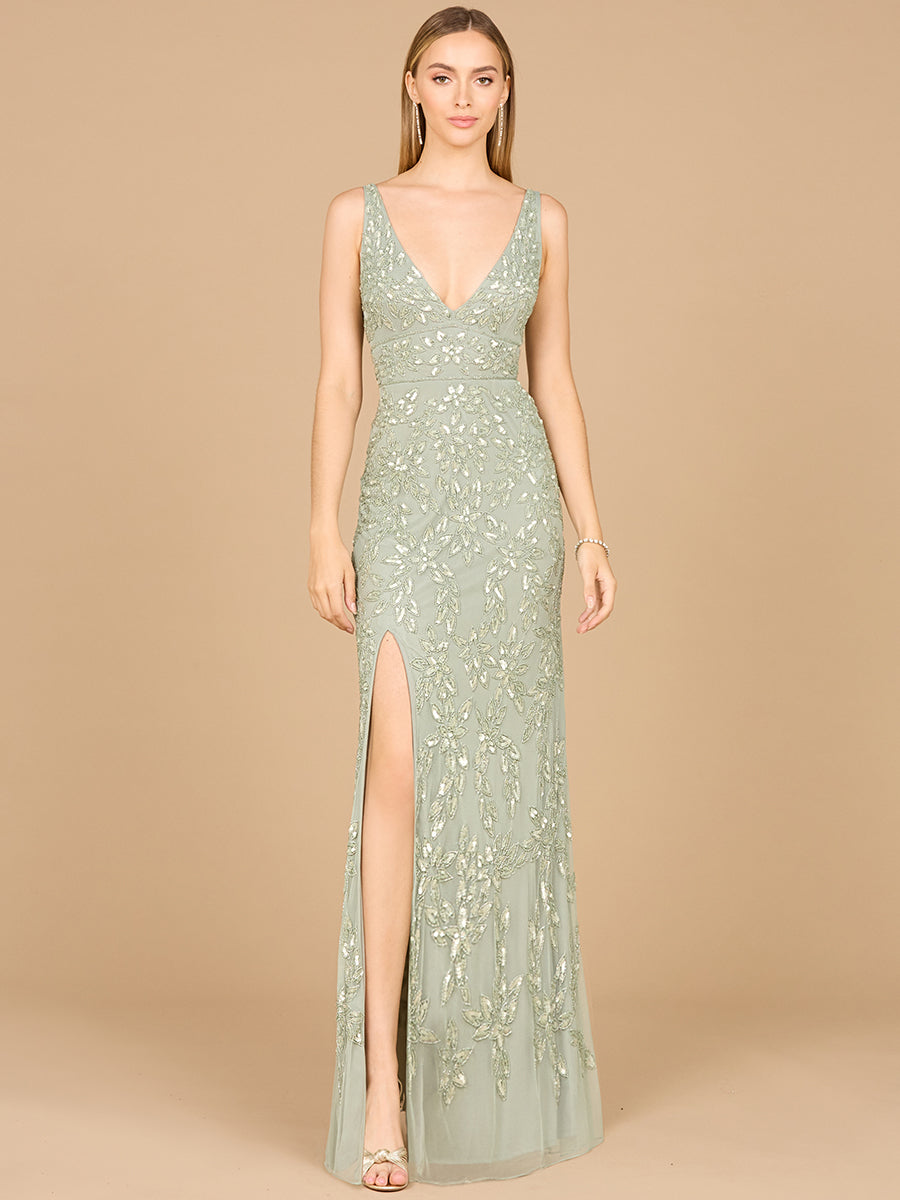 Embellished Gown with Slit - OUTLET 29080