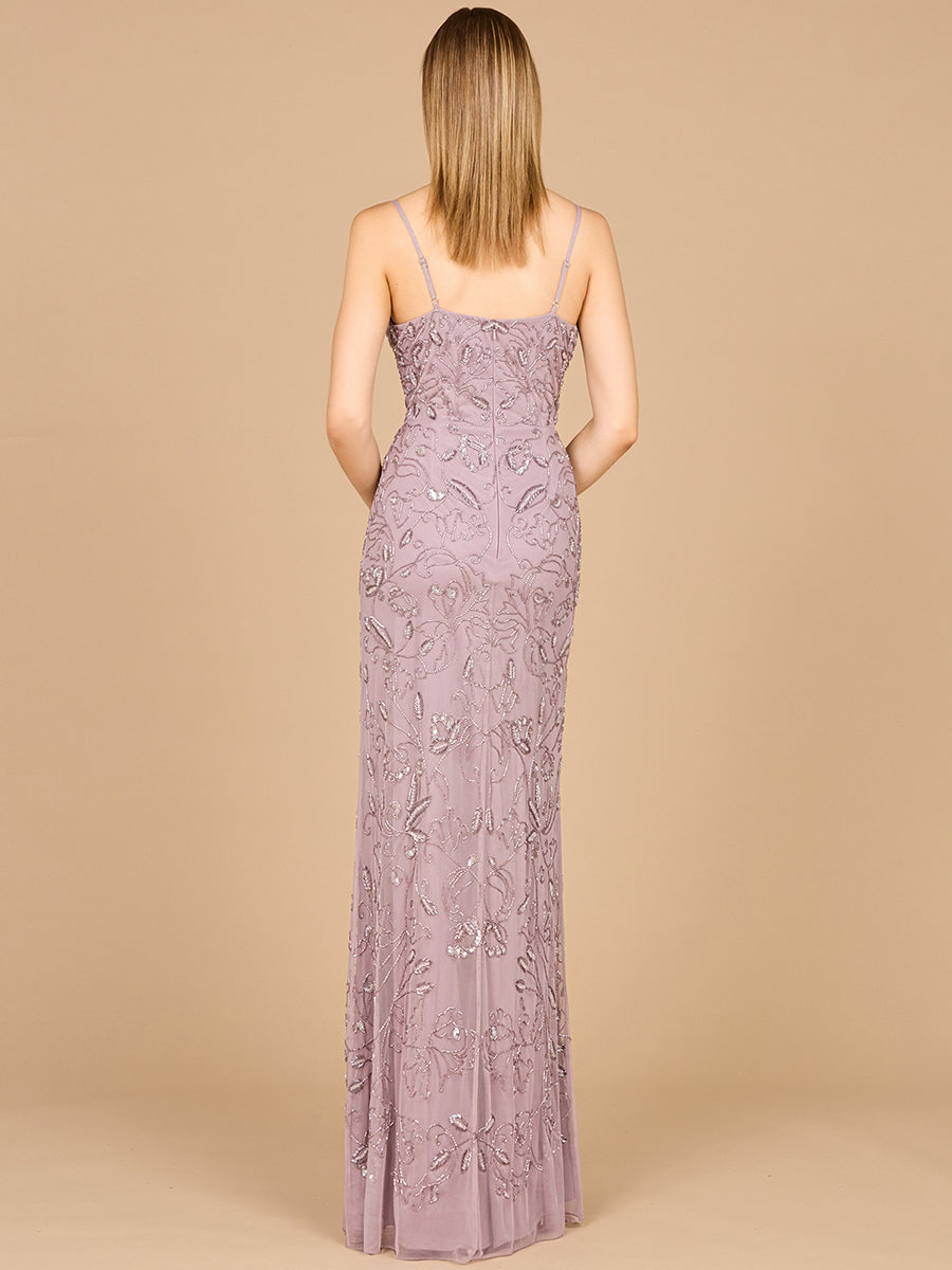 Embellished Gown with Slit And Spaghetti Straps - OUTLET 29081