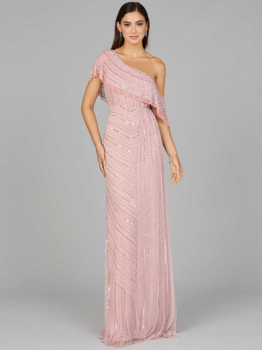 Off Shoulder Sheath Beaded Gown 29084