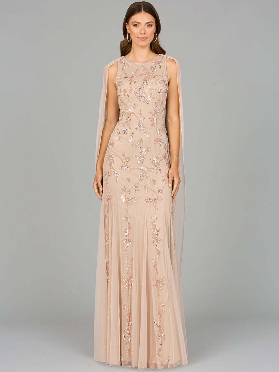 Mermaid Beaded Dress with Long Cape - OUTLET 29086