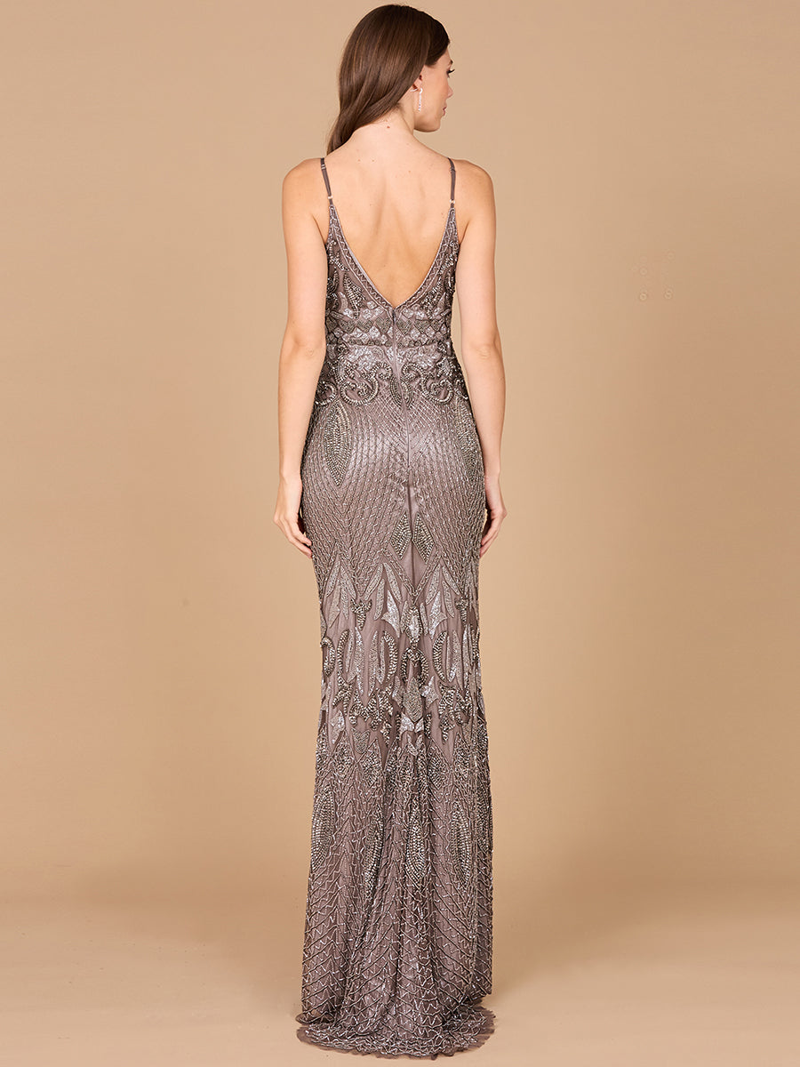 Sleeveless V-Neck Beaded Dress 29107