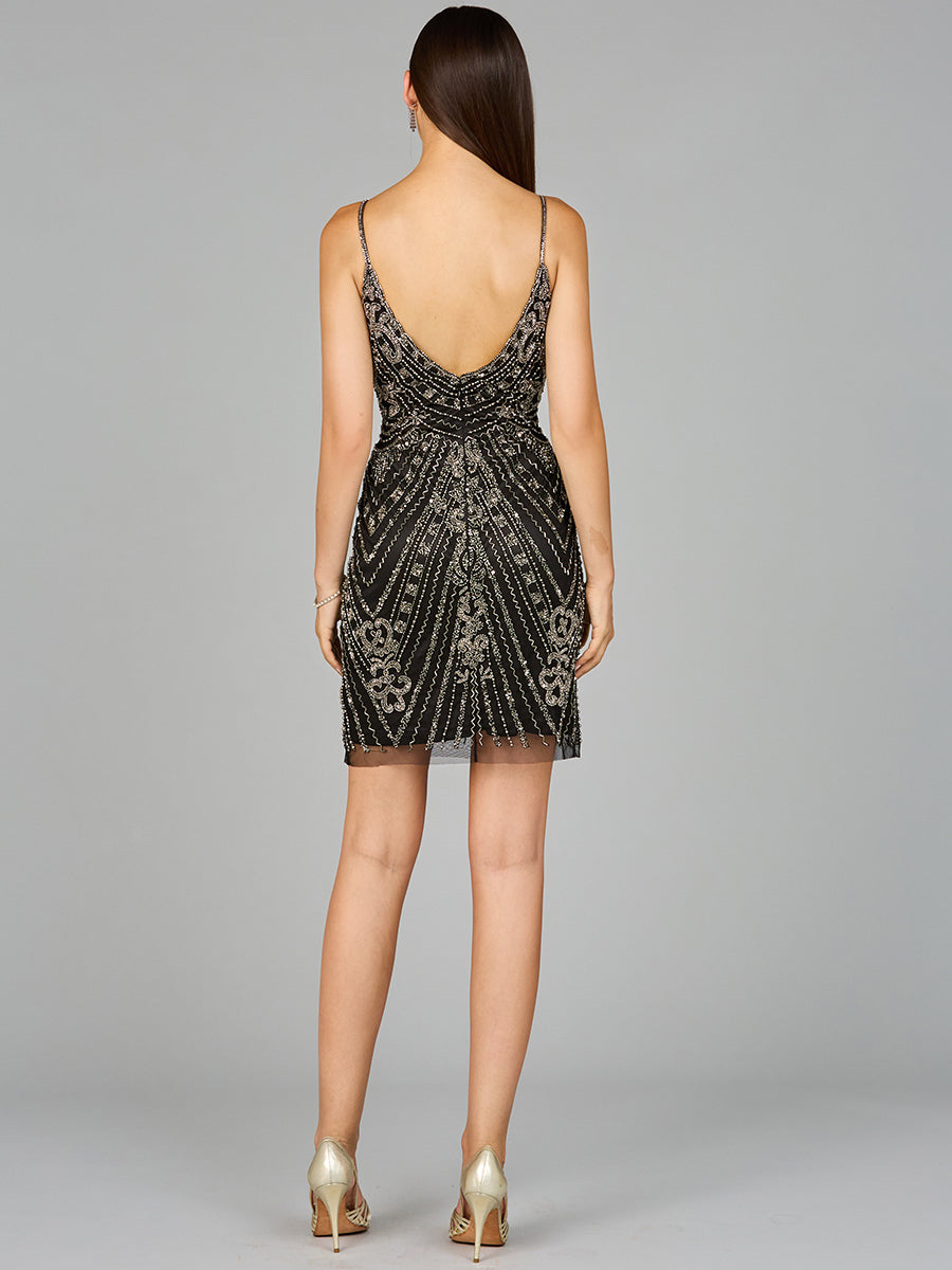 Embellished Cocktail Dress with V-Neckline 29108