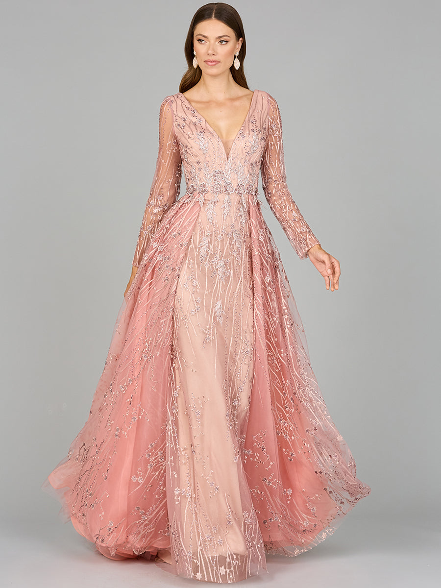 Elegant Overskirt Dress with Long Sleeves Blush / 4 Elegant Overskirt Dress with Long Sleeves Blush / 4