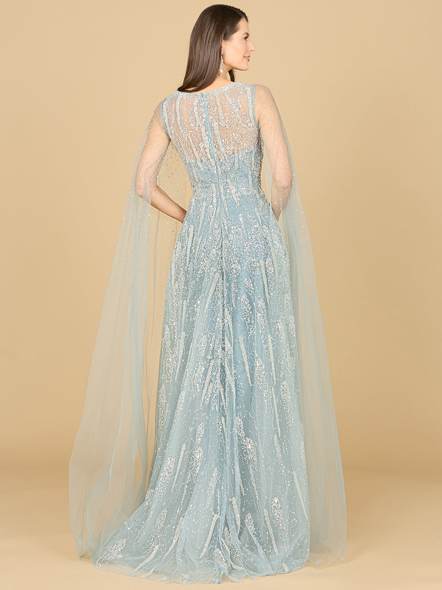 Lace Gown with Cape Sleeves and V-neckline 29143