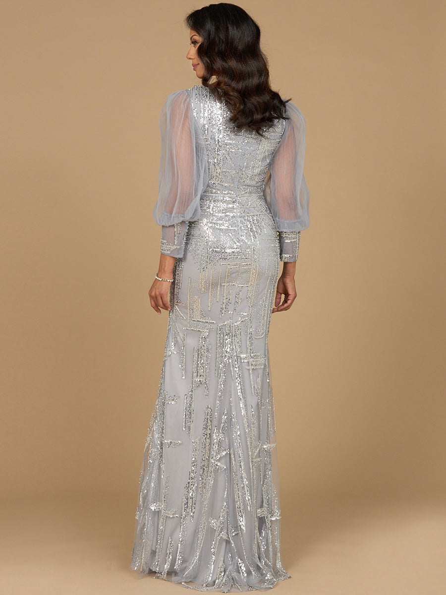 Long Sleeve Lace Gown with Removable Over Skirt 29158
