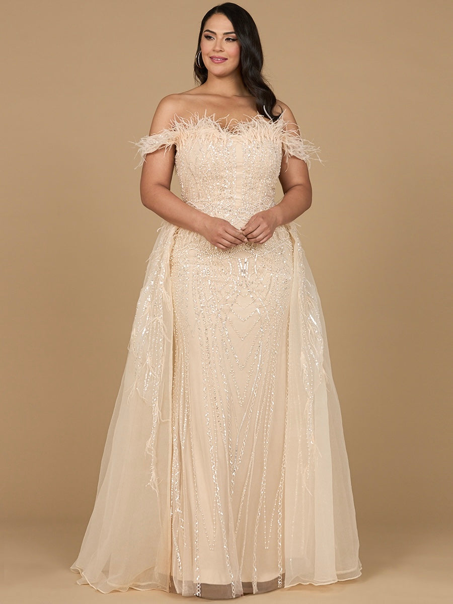 Off Shoulder Gown with Feathers 29161