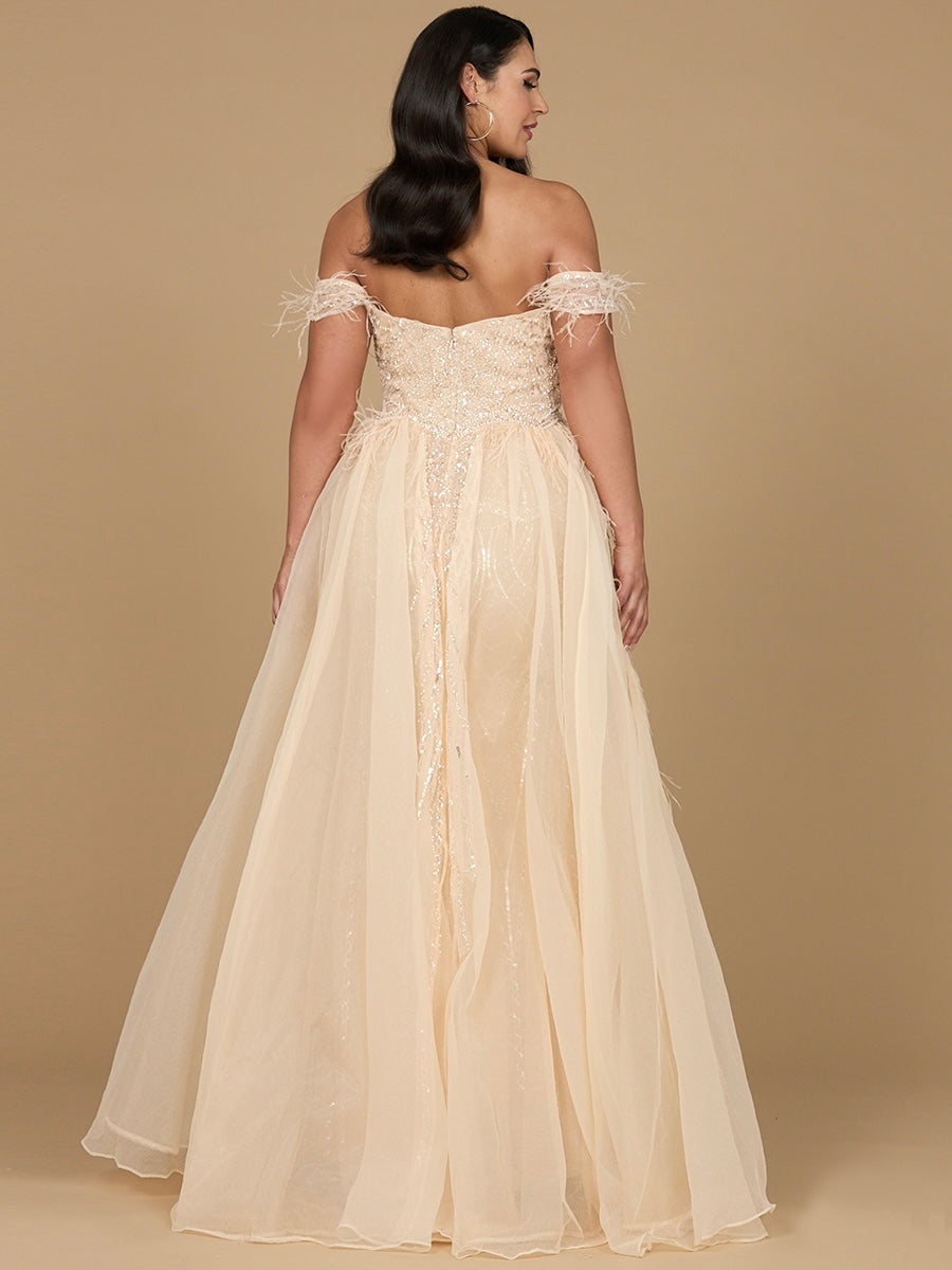 Off Shoulder Gown with Feathers 29161