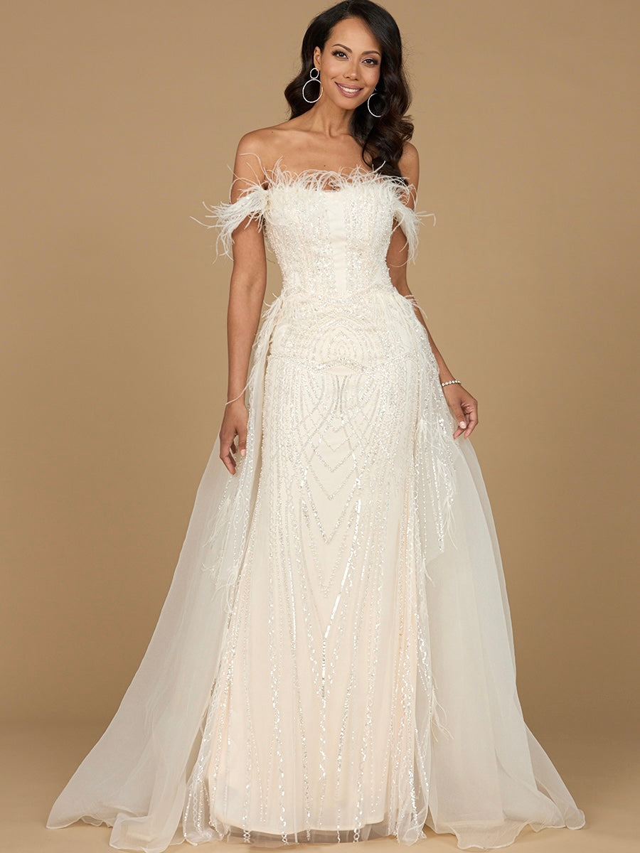 Off Shoulder Gown with Feathers 29161