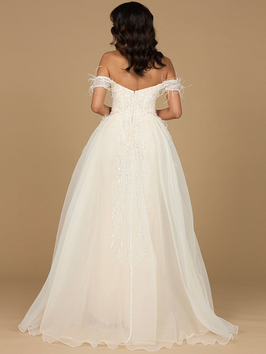 Off Shoulder Gown with Feathers 29161