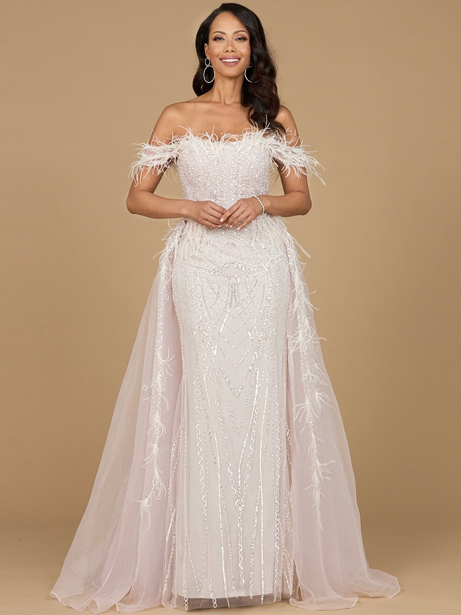 Off Shoulder Gown with Feathers 29161