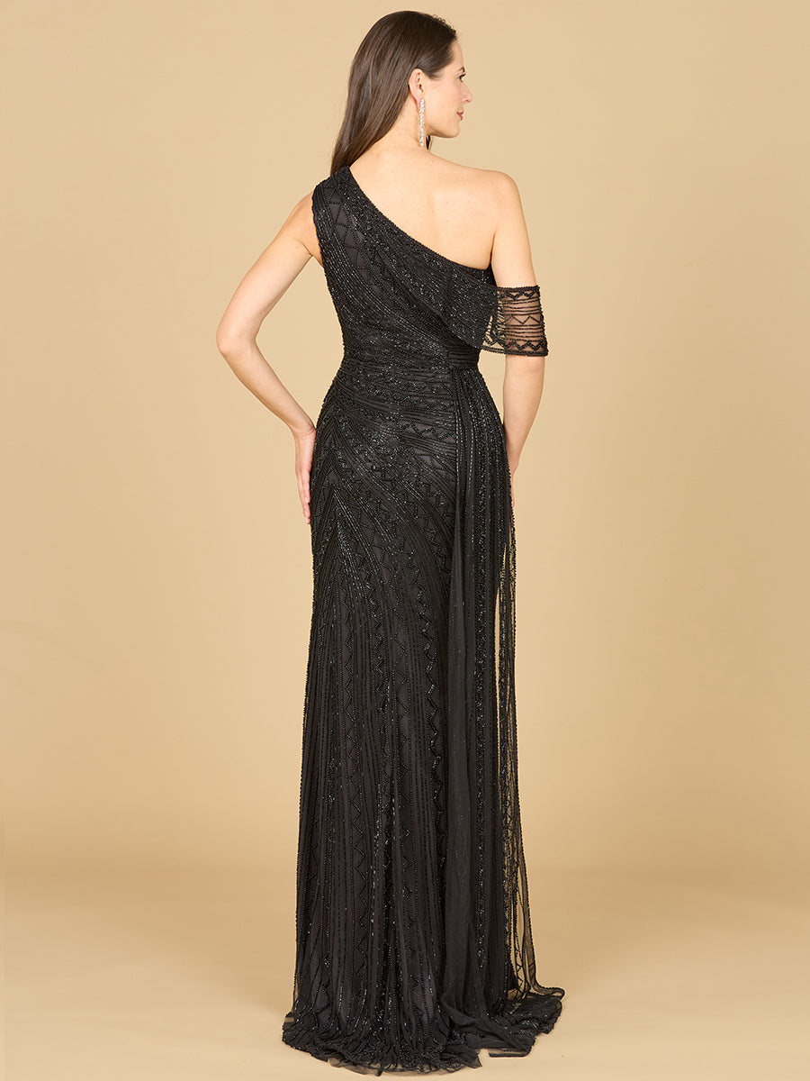 Beaded One Shoulder Dress with Train 29168