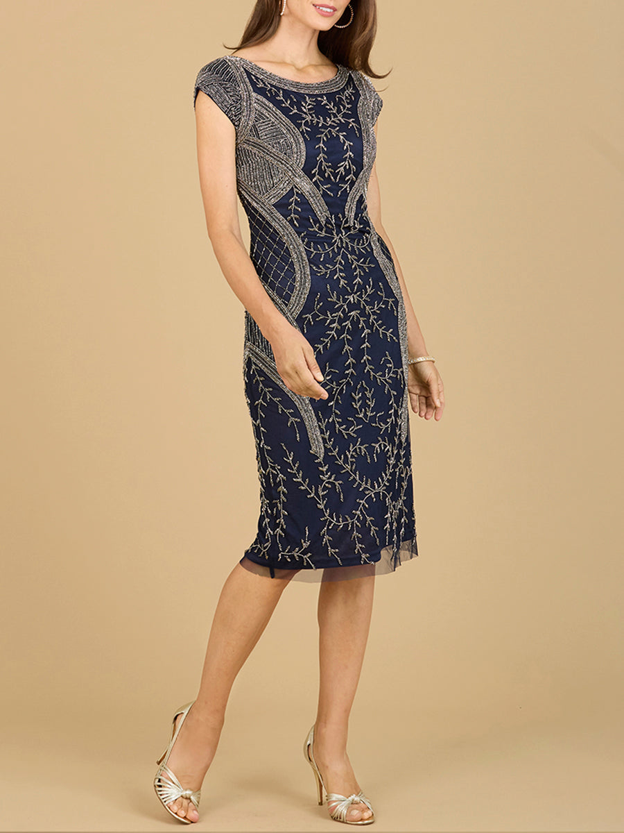 Cap Sleeve Midi Gown with High Neckline 29174