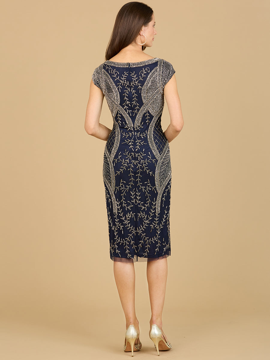 Cap Sleeve Midi Gown with High Neckline 29174