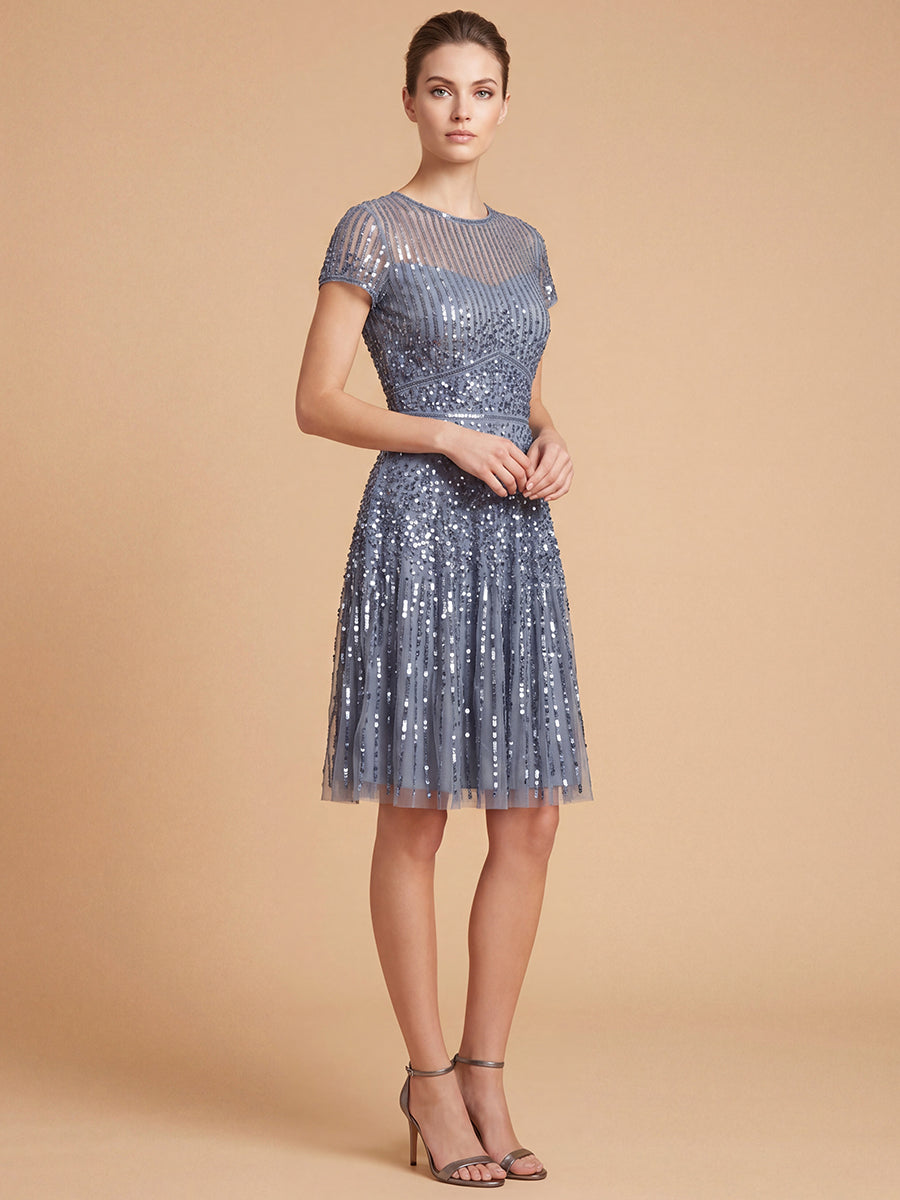 Cap Sleeve Sequin Short Dress 29180