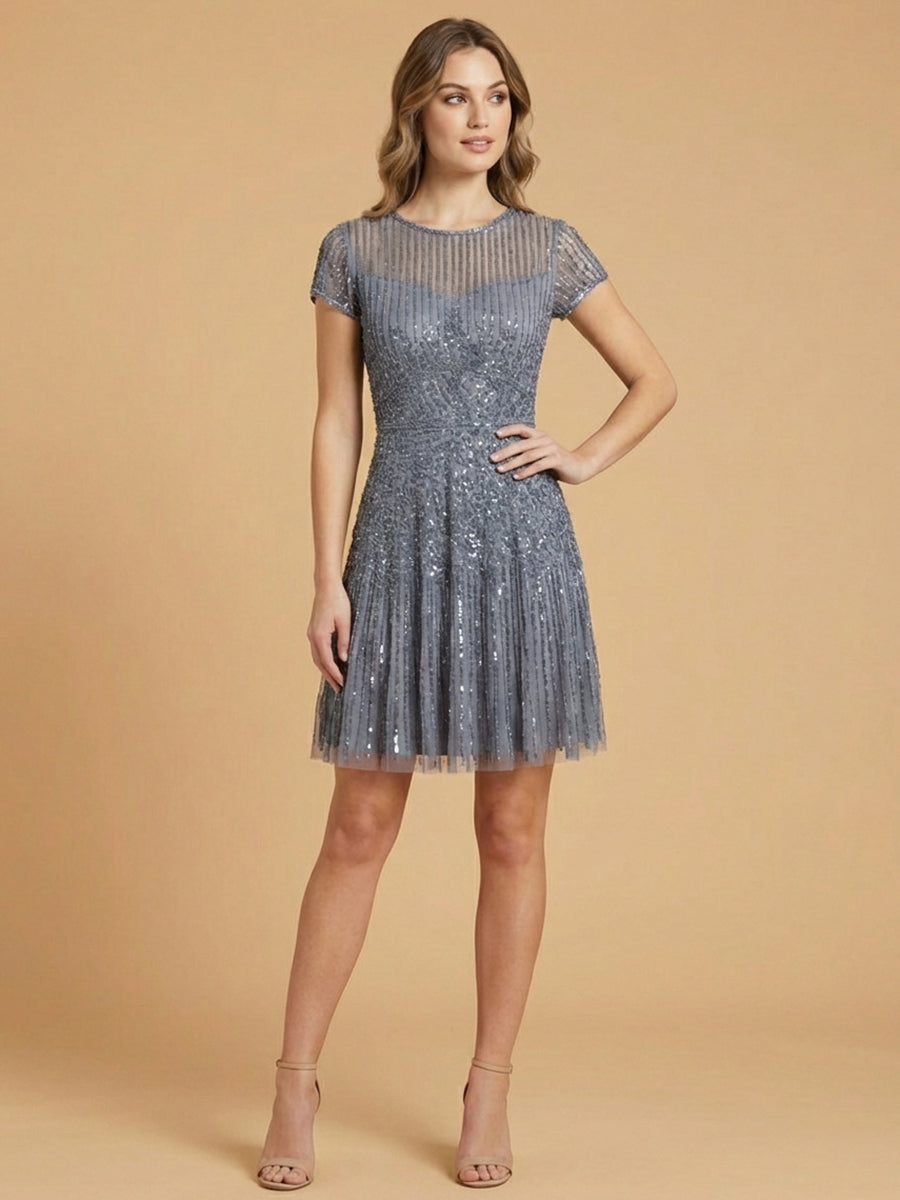 Cap Sleeve Sequin Short Dress 29180