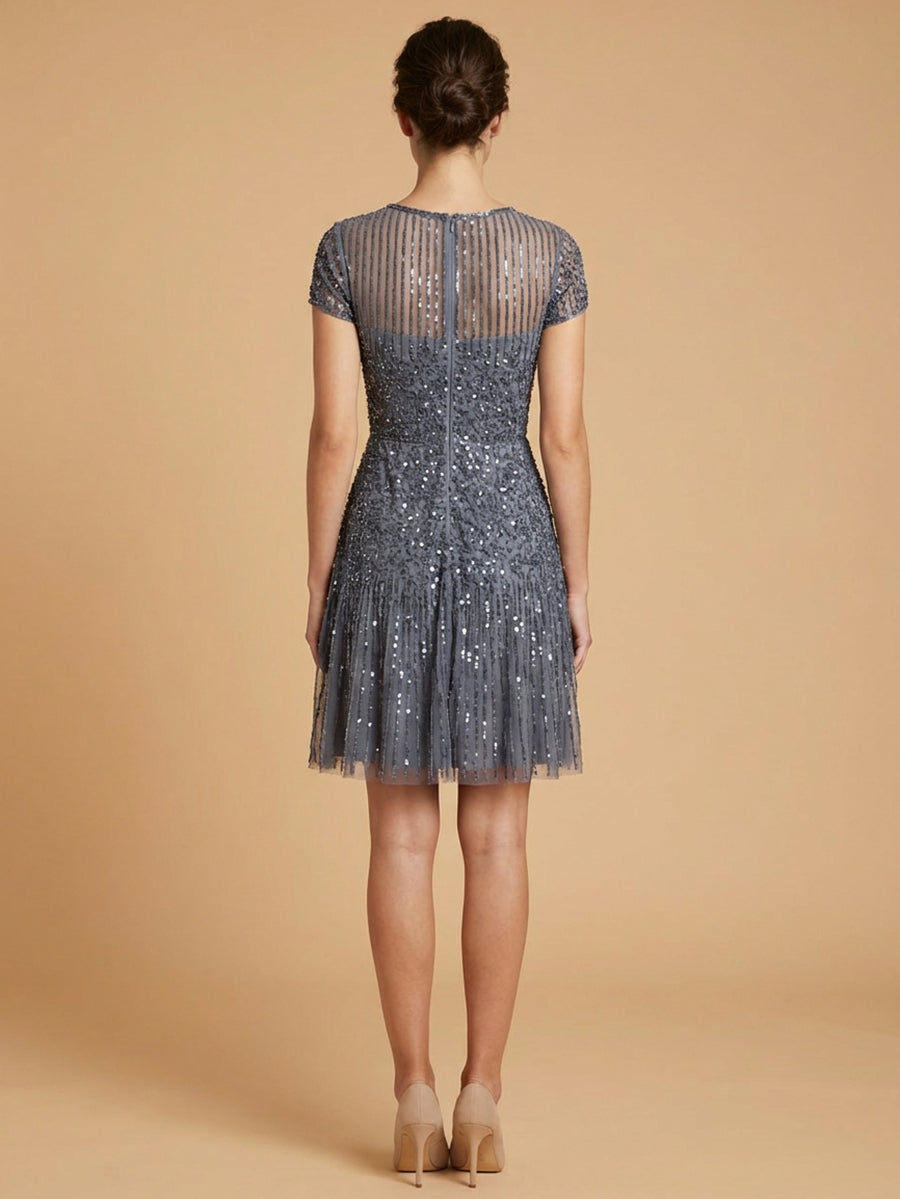 Cap Sleeve Sequin Short Dress 29180