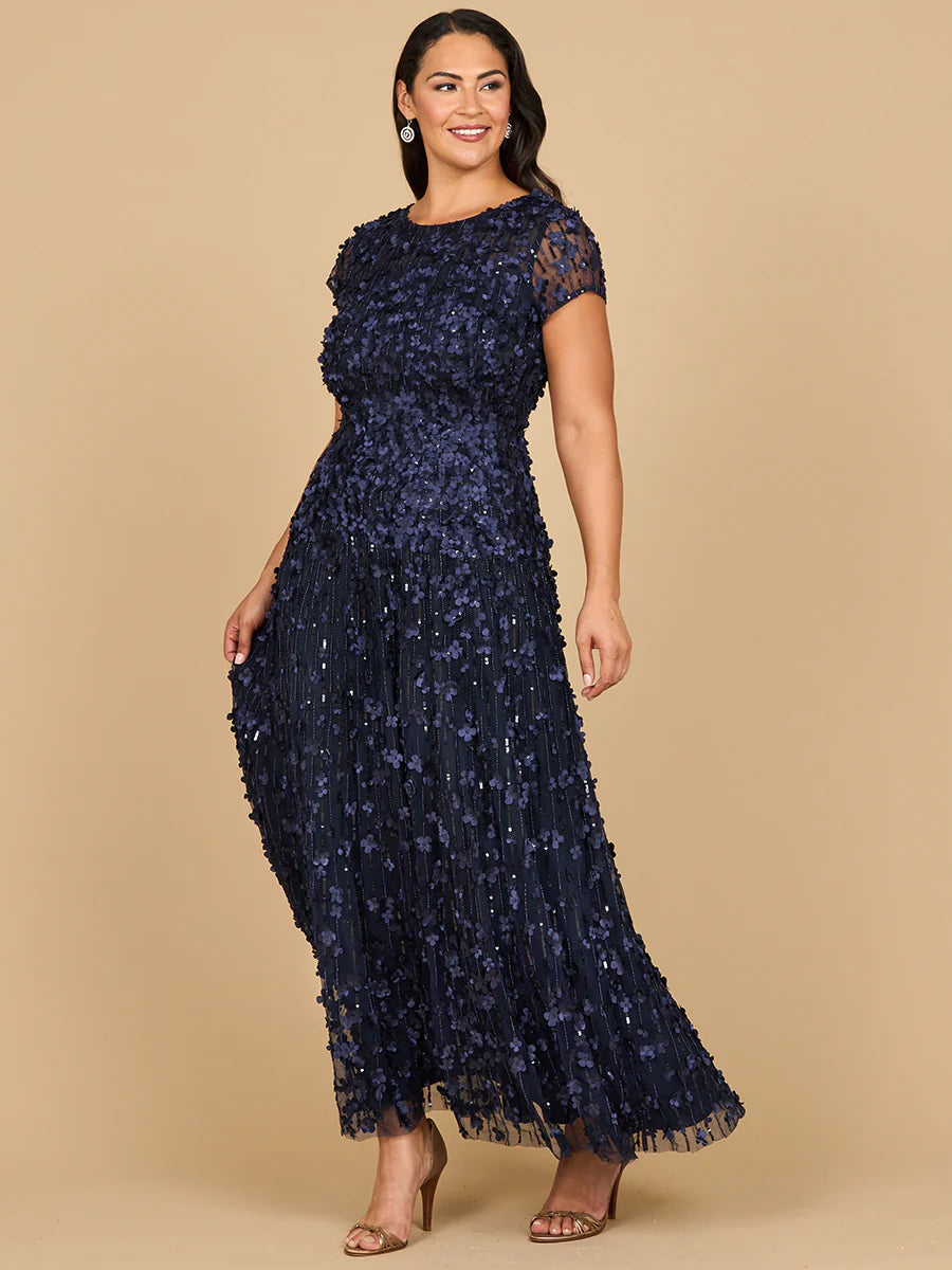 3D Floral Embellished Cap Sleeve Gown 29181