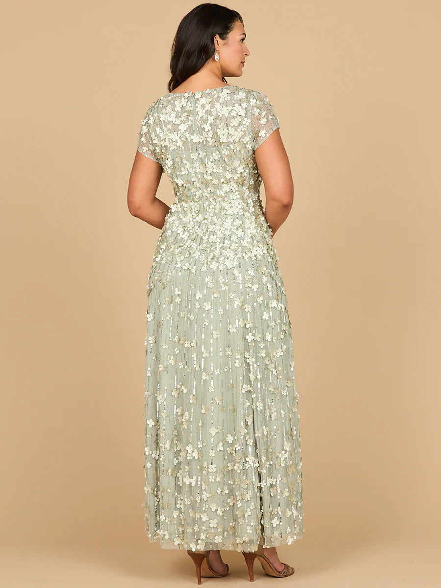 3D Floral Embellished Cap Sleeve Gown 29181