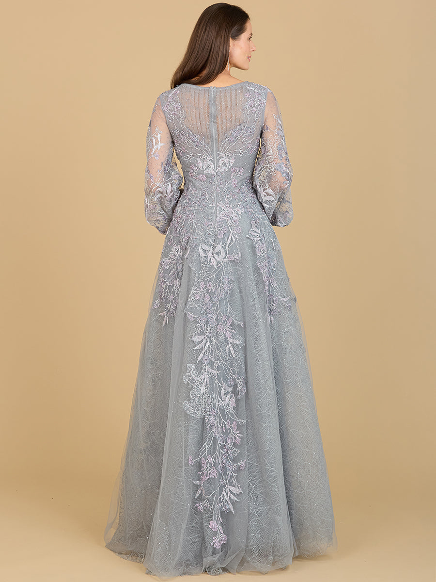 V Neckline Balloon Sleeve Gown 29195