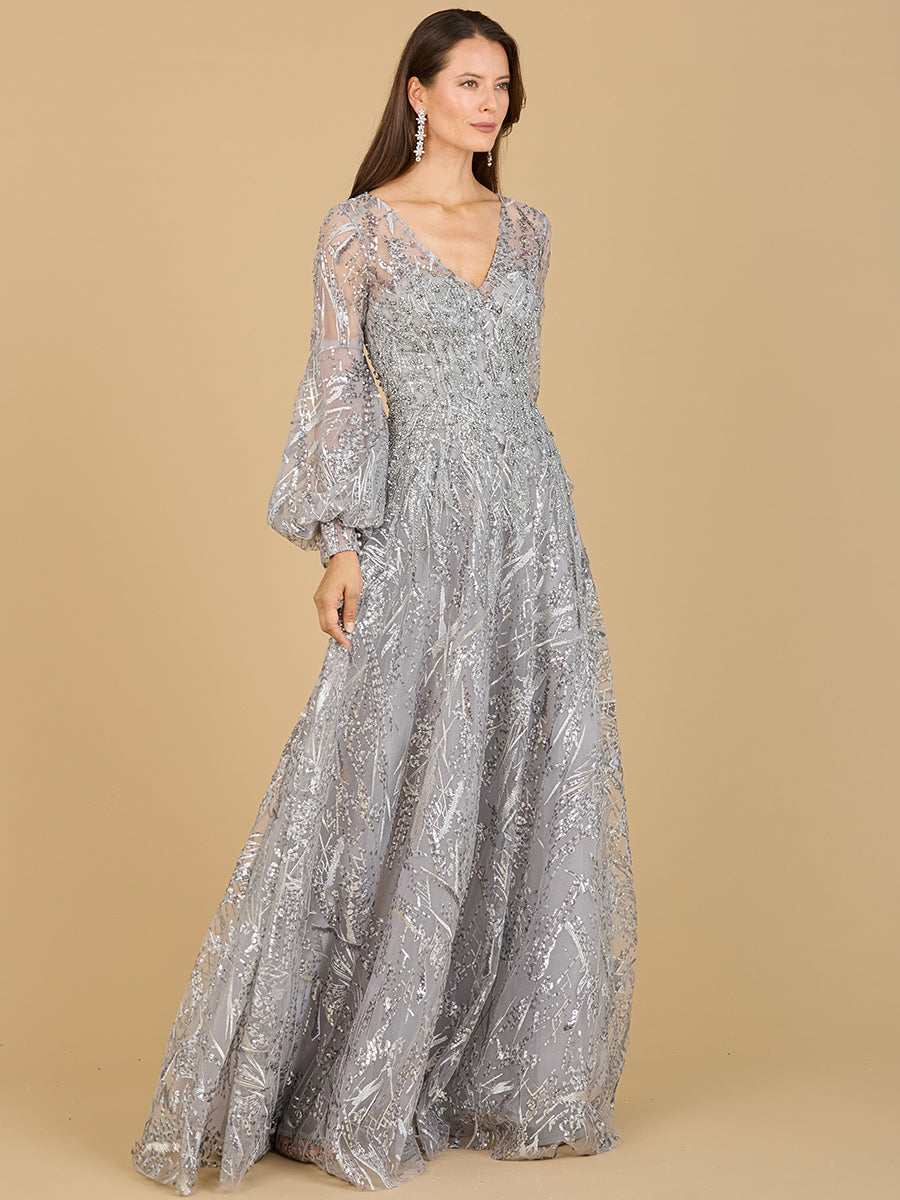 V Neckline Long Sleeve Gown 29198