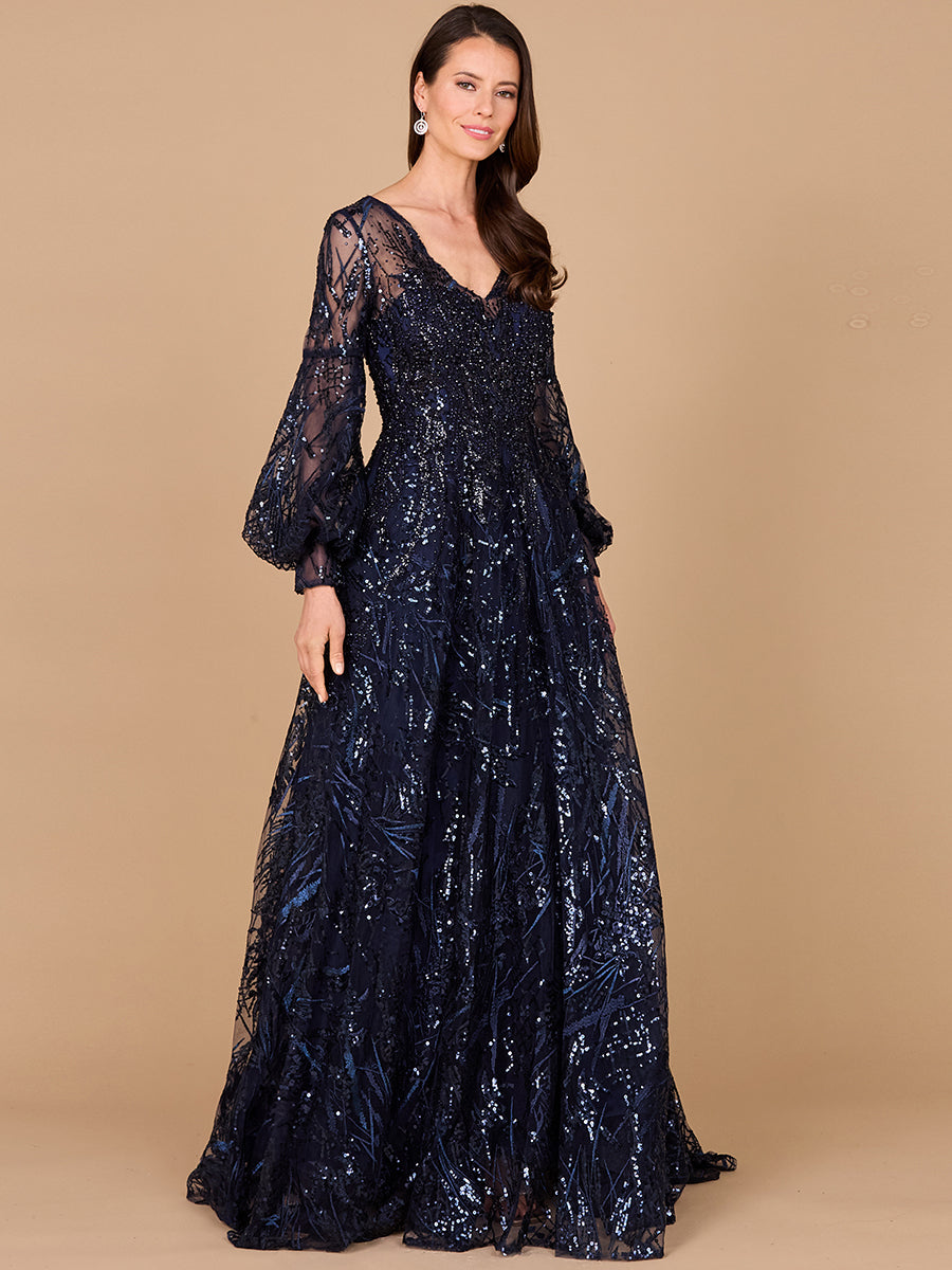 V Neckline Long Sleeve Gown 29198
