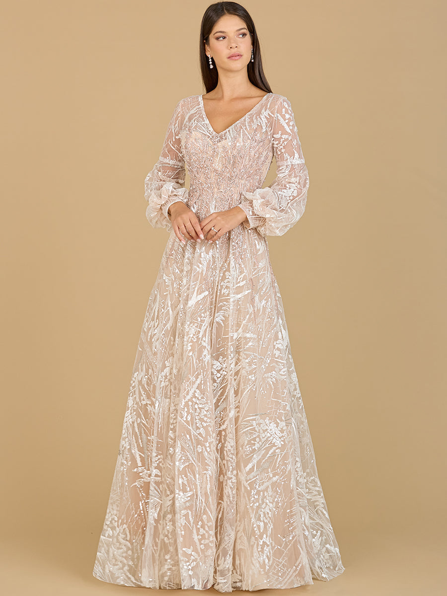 V Neckline Long Sleeve Gown 29198