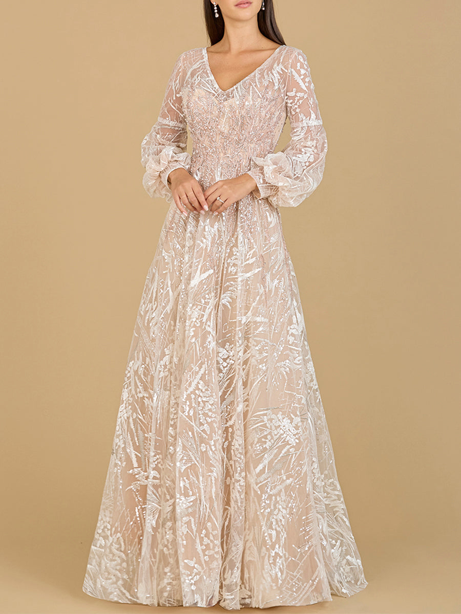 V Neckline Long Sleeve Gown 29198