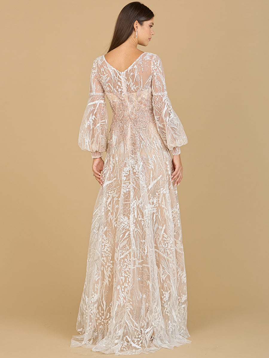 V Neckline Long Sleeve Gown 29198