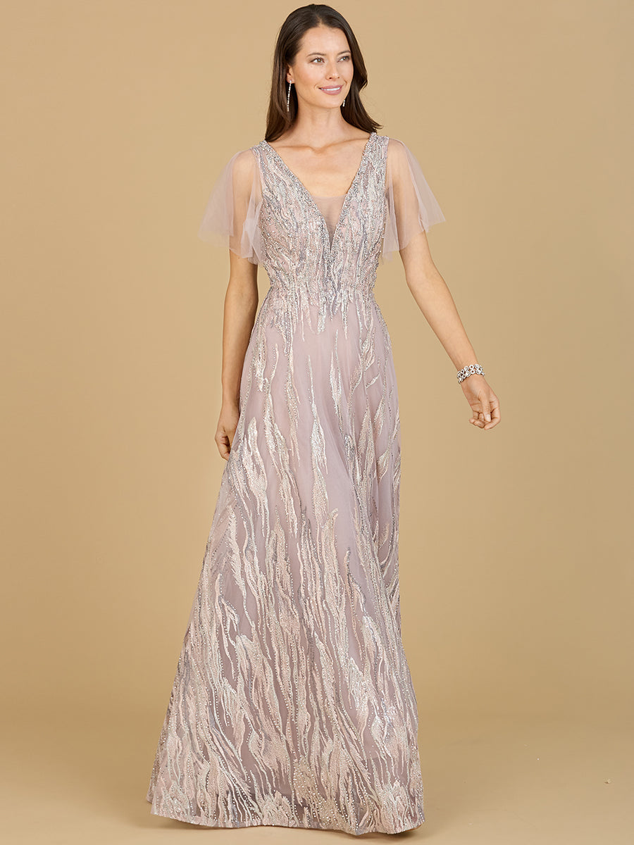 Cape Sleeve V-Neck Gown - OUTLET 29201