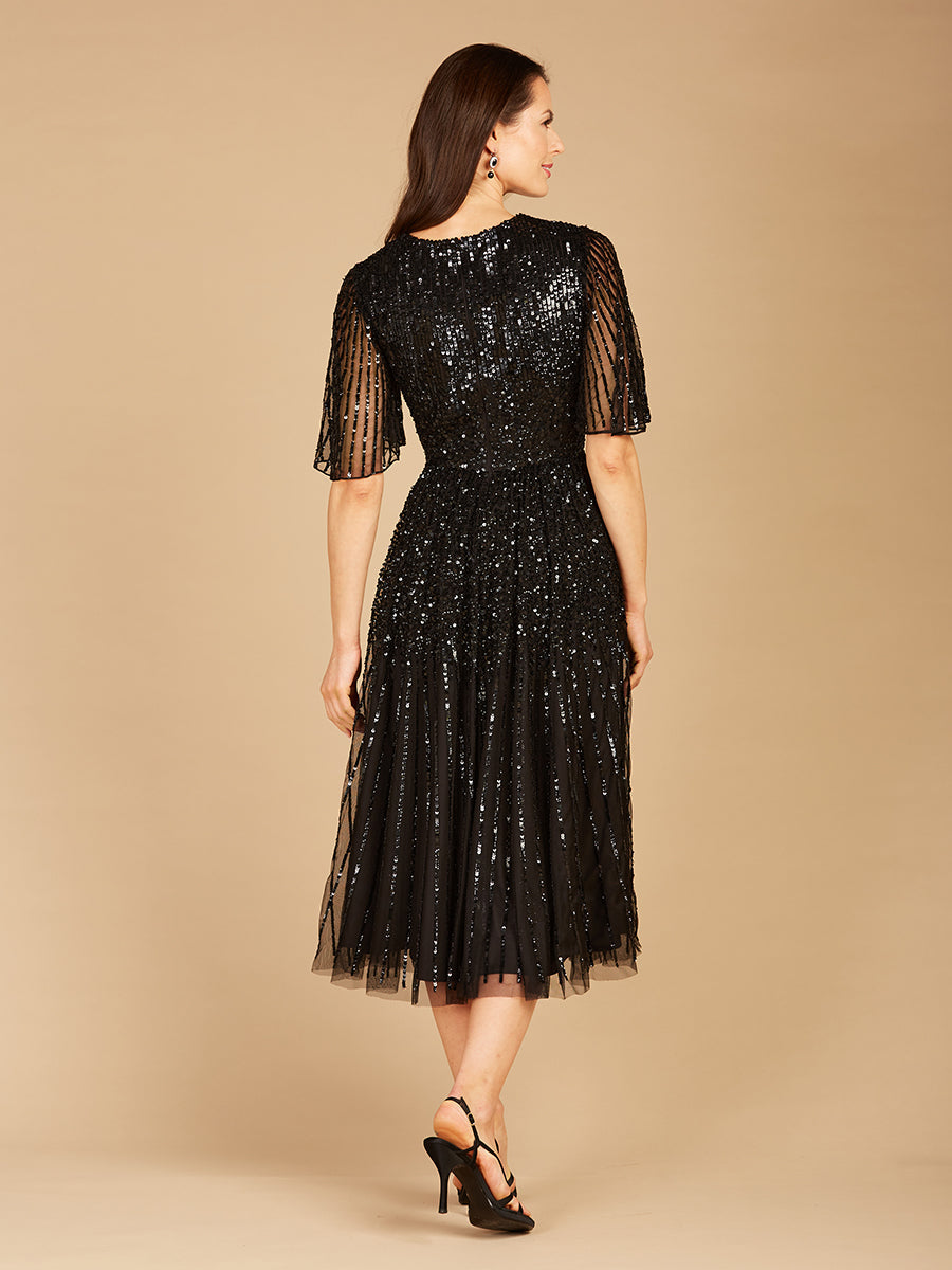 Flowing, Sequin Midi Dress with Short Sleeves 29221