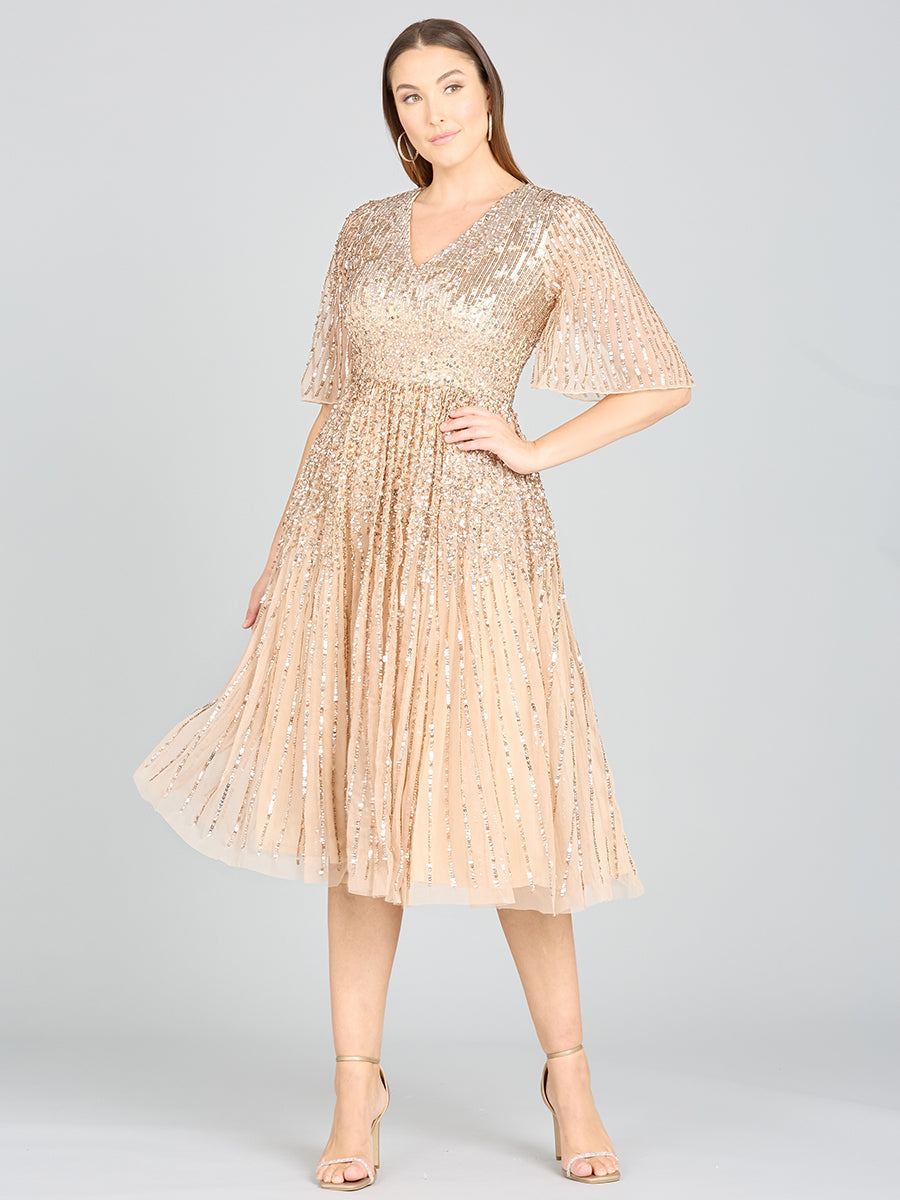 Flowing, Sequin Midi Dress with Short Sleeves 29221
