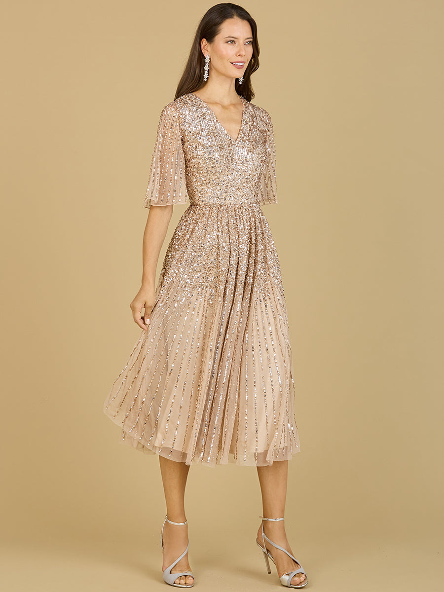Flowing, Sequin Midi Dress with Short Sleeves 29221