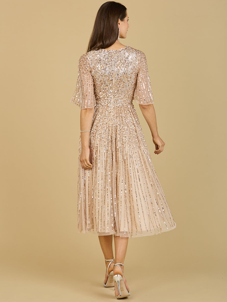 Flowing, Sequin Midi Dress with Short Sleeves 29221
