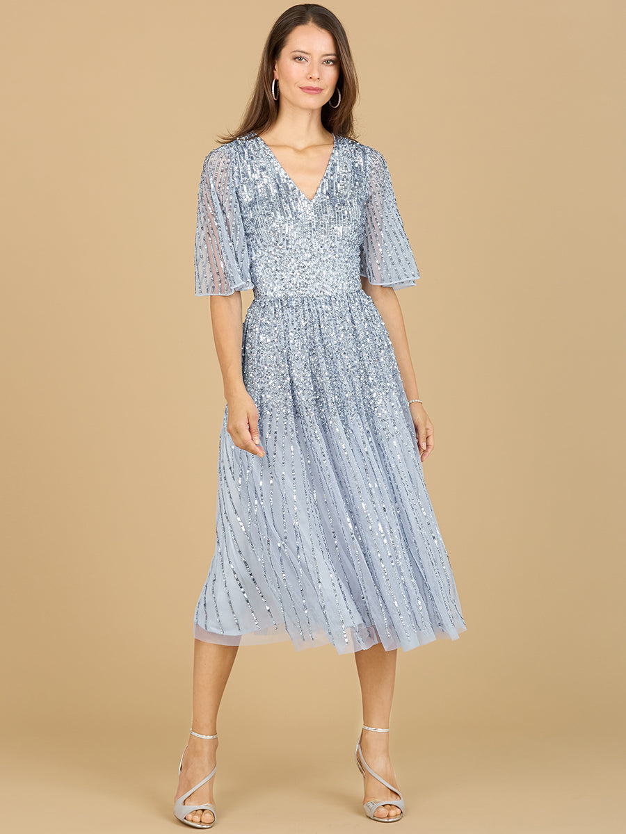 Flowing, Sequin Midi Dress with Short Sleeves 29221