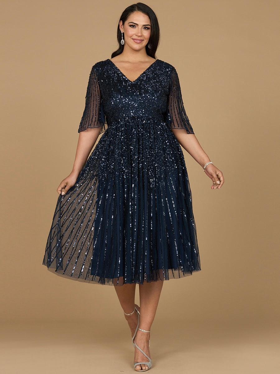 Flowing, Sequin Midi Dress with Short Sleeves 29221
