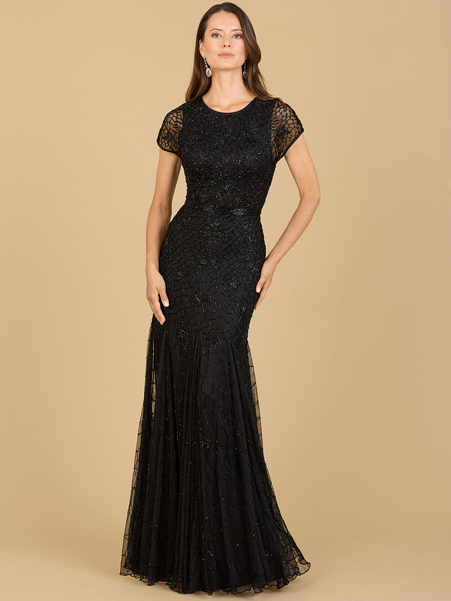 Beaded Mermaid Cap Sleeve Gown 29224