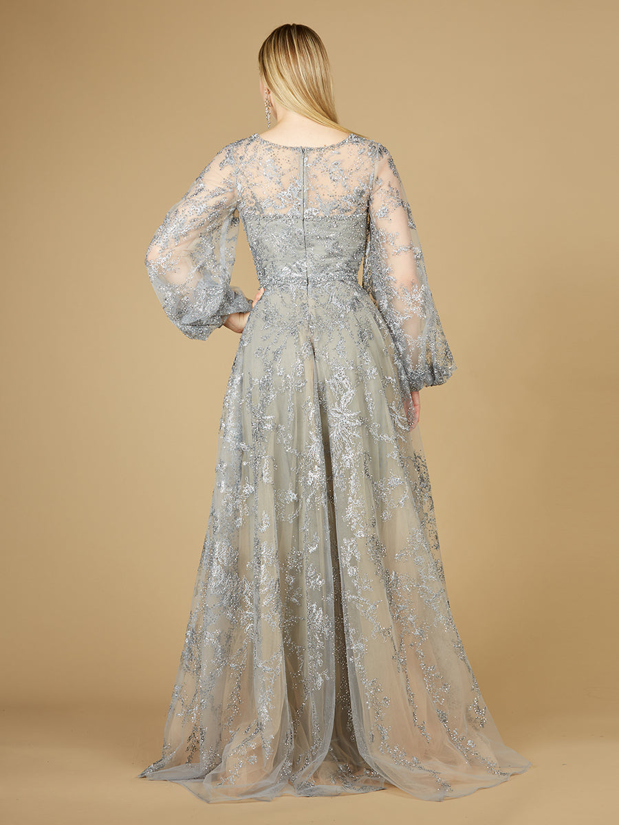 V Neckline Balloon Sleeve Gown 29229