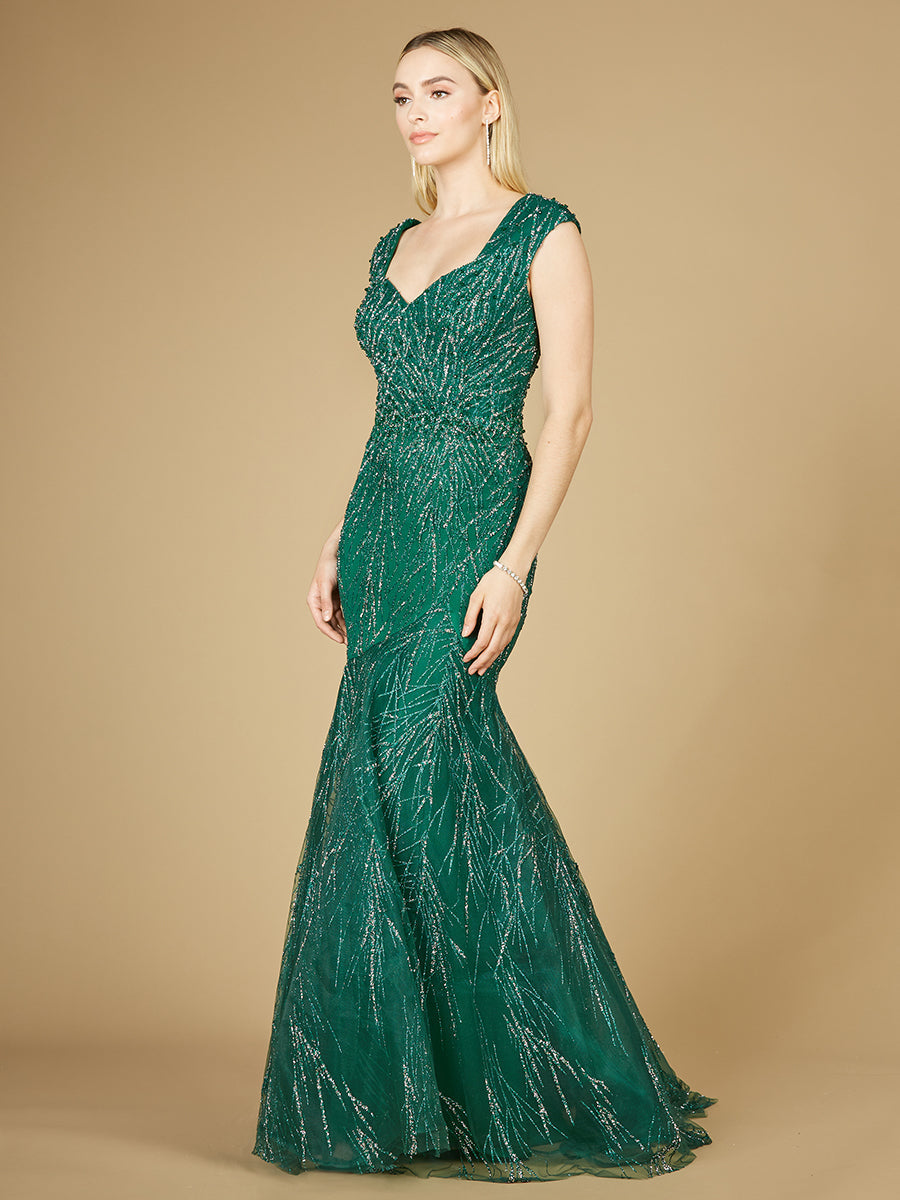 Cap Sleeve Mermaid Beaded Gown 29233