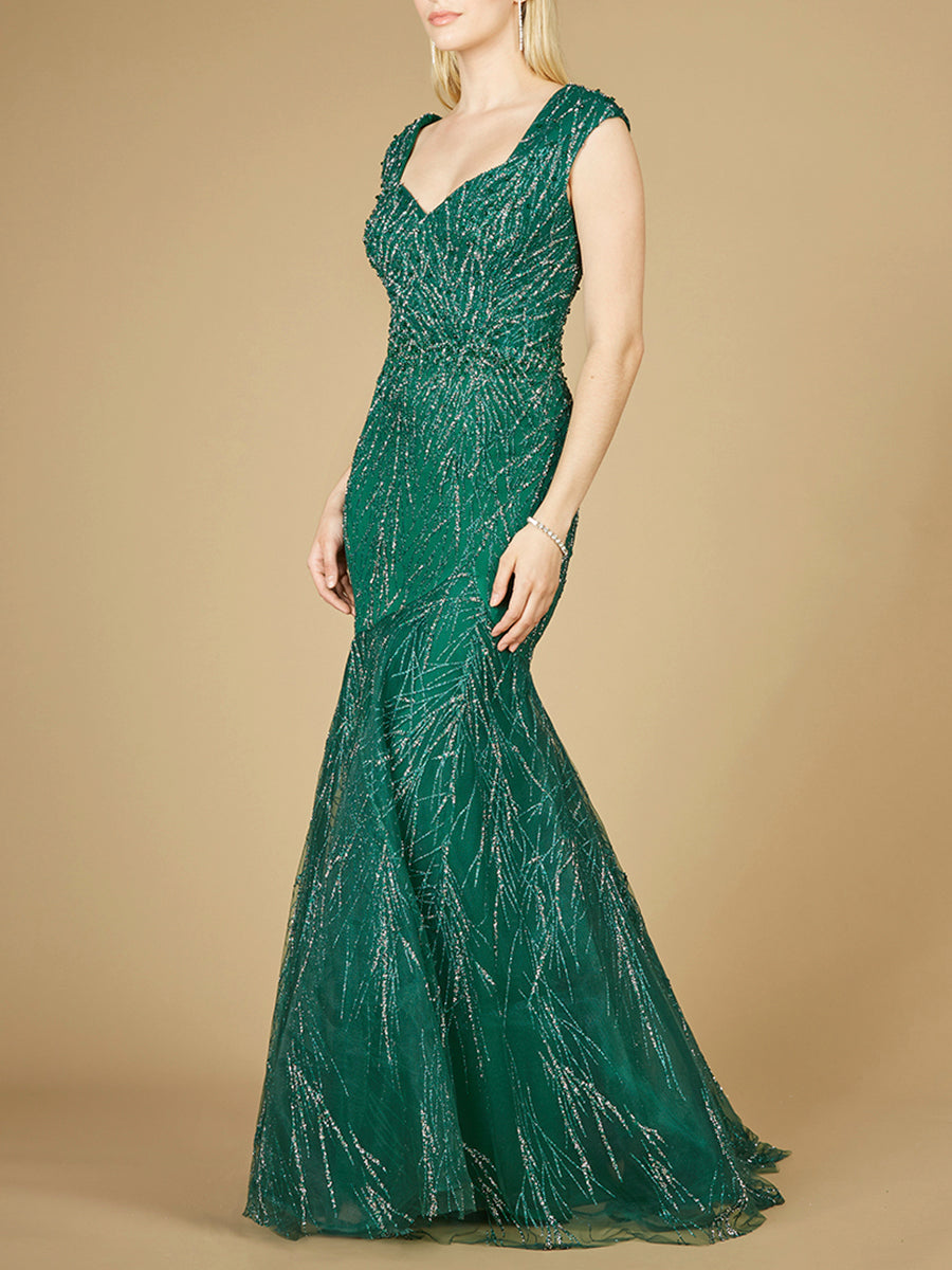 Cap Sleeve Mermaid Beaded Gown 29233