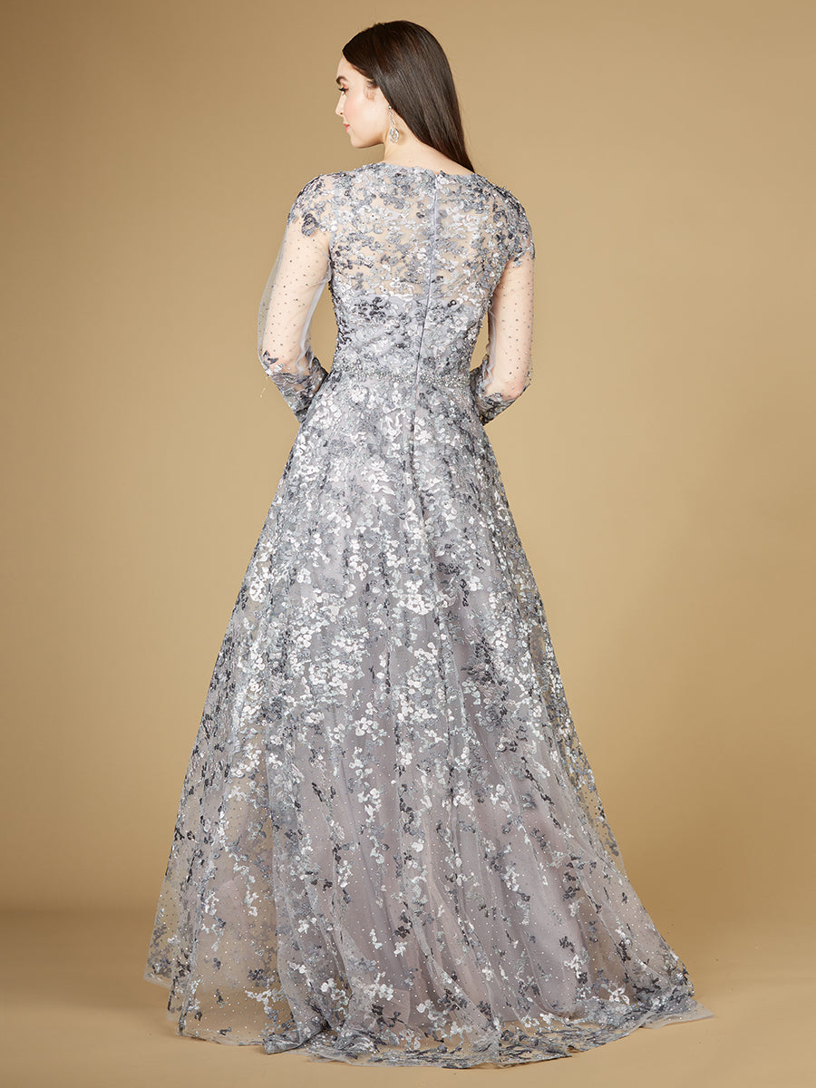 A-line Gown With Long Sleeves, V-Neckline 29239