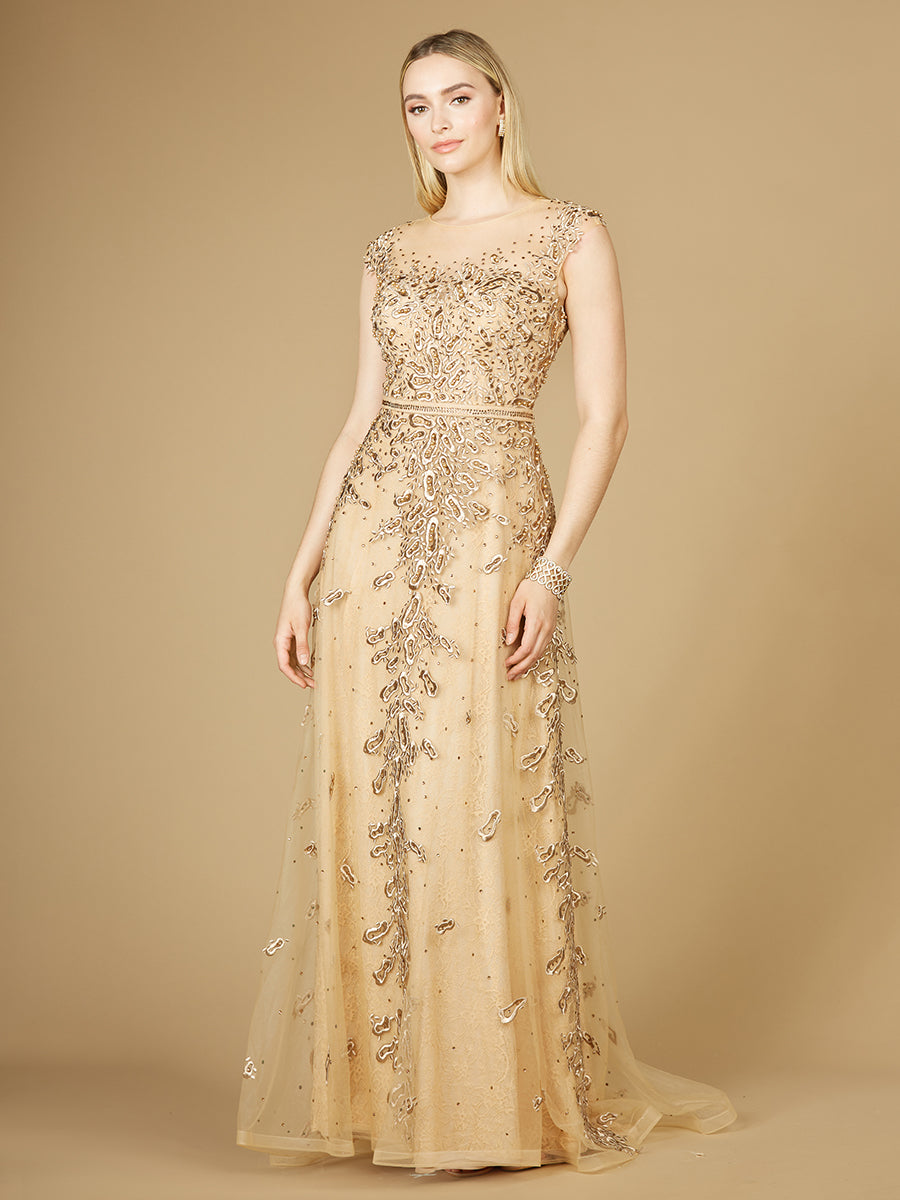 Inspired Lace Gown with Cap Sleeves 29250