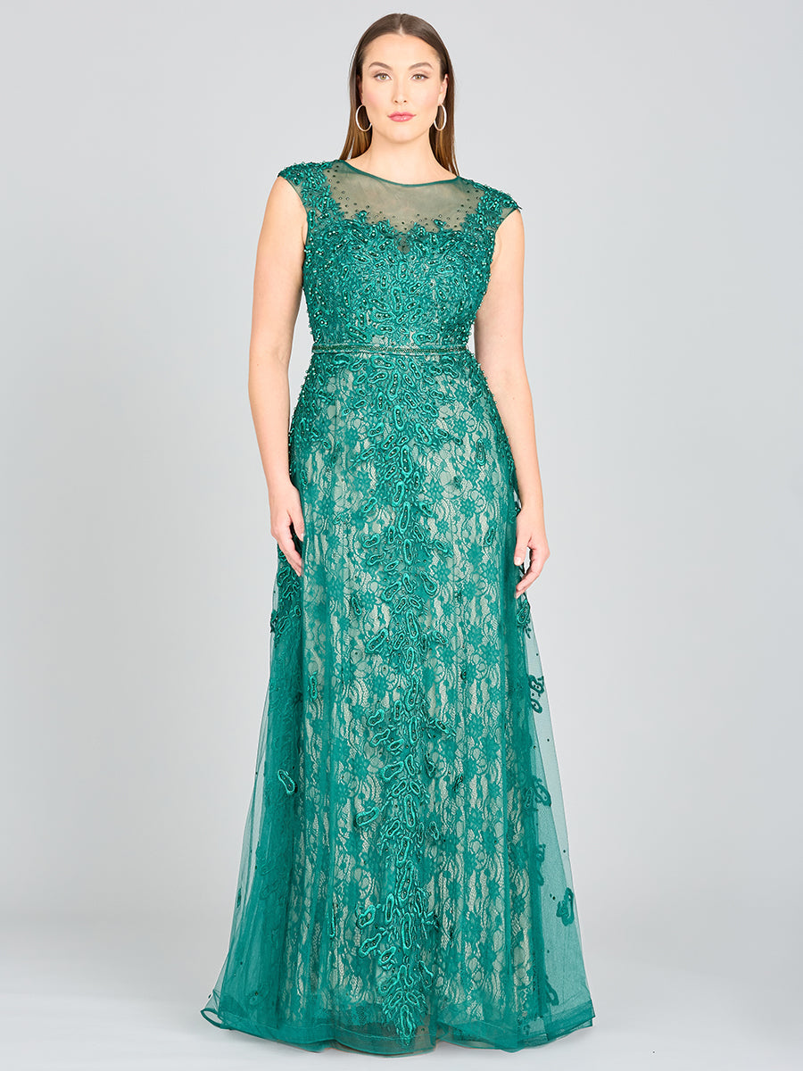 Inspired Lace Gown with Cap Sleeves 29250