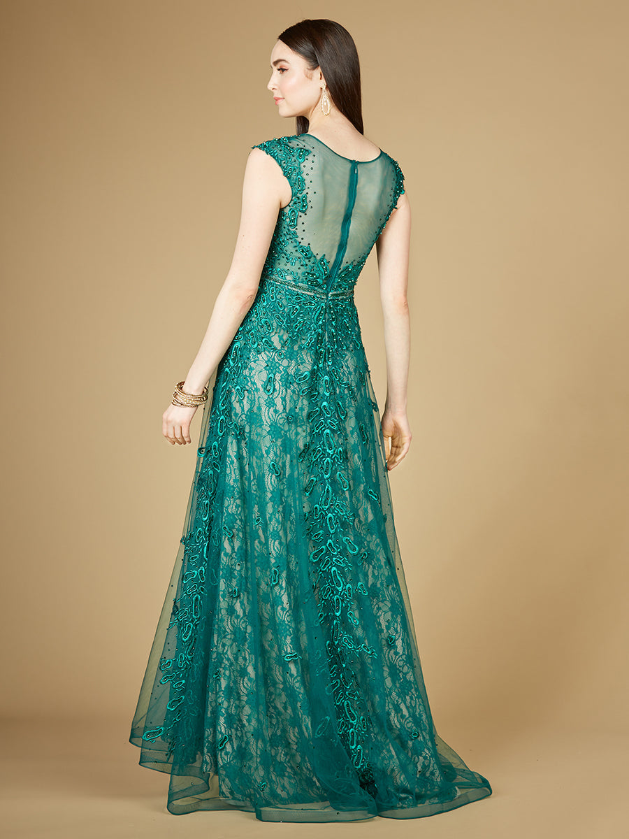 Inspired Lace Gown with Cap Sleeves 29250