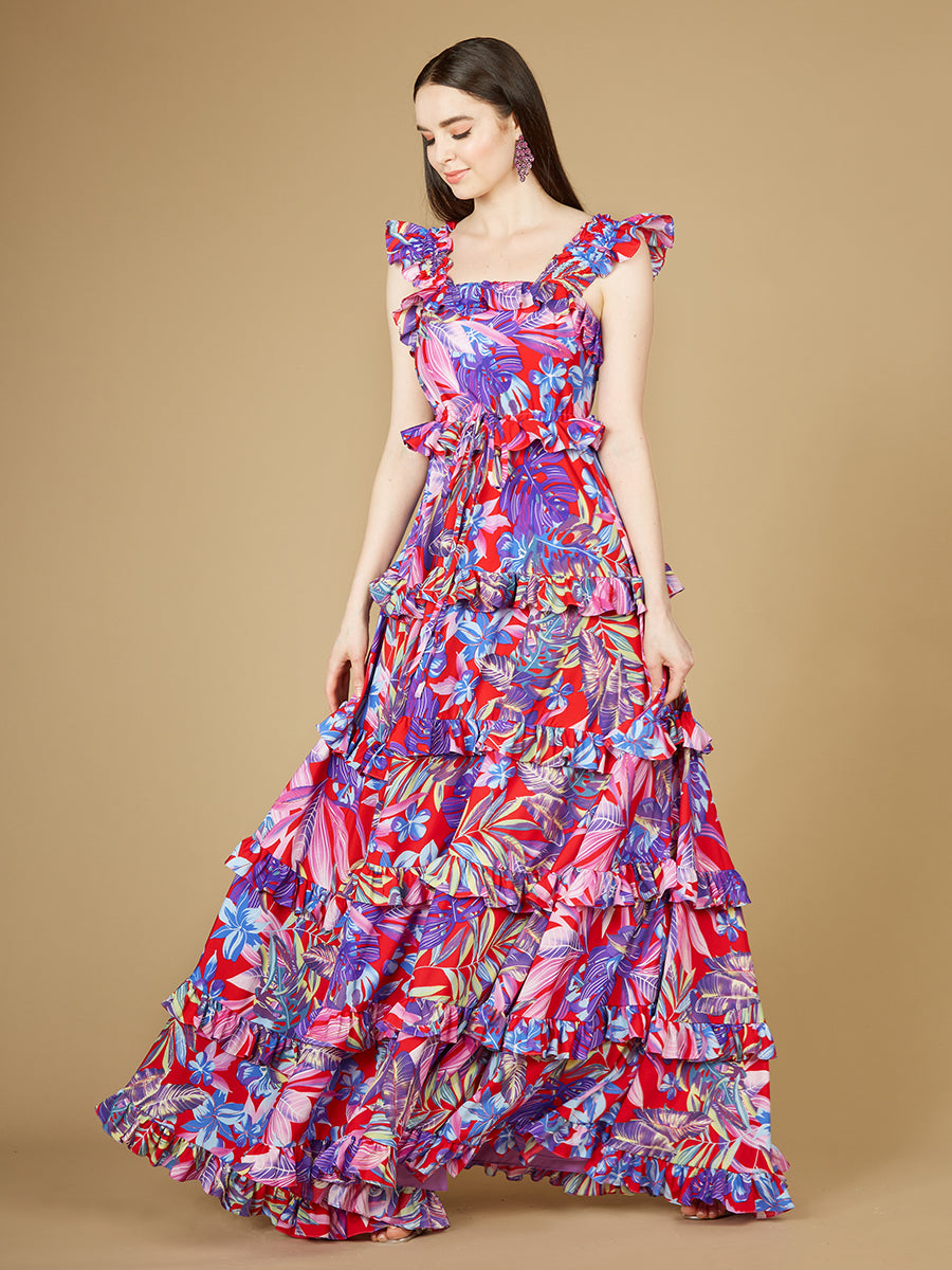 Printed Gown with Ruffle Skirt - OUTLET 29271