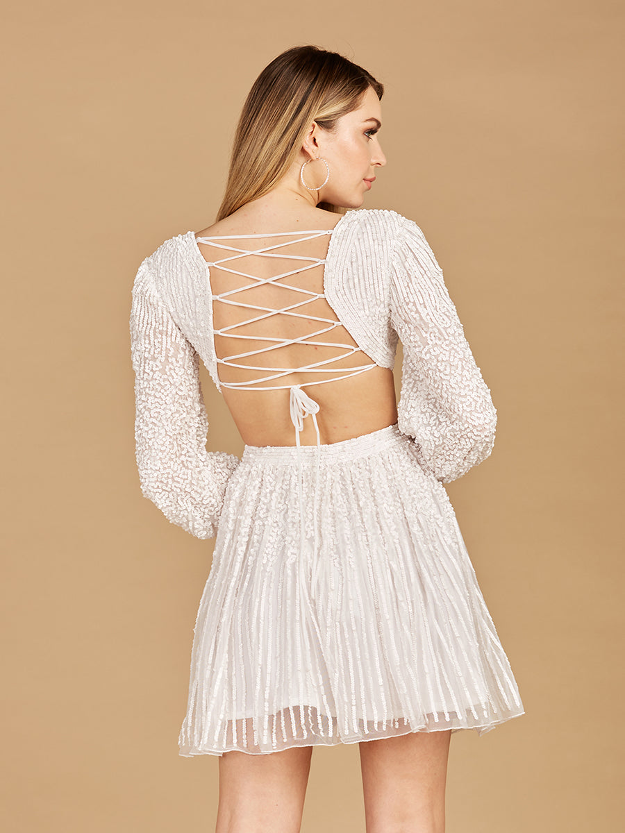 Long Sleeve Cut Out Dress with Lace Up Back 29288