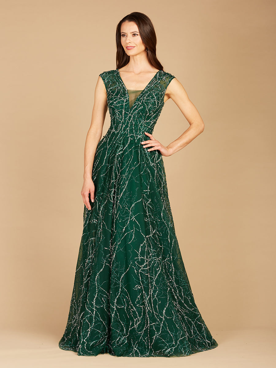 V-Neck Beaded Ball Gown OUTLET 29299